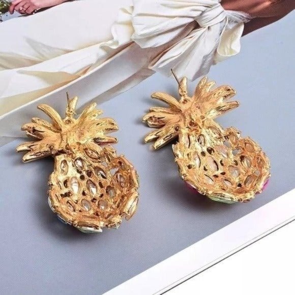 Multicolor pineapple earrings dangle drop pink - Picture 3 of 8